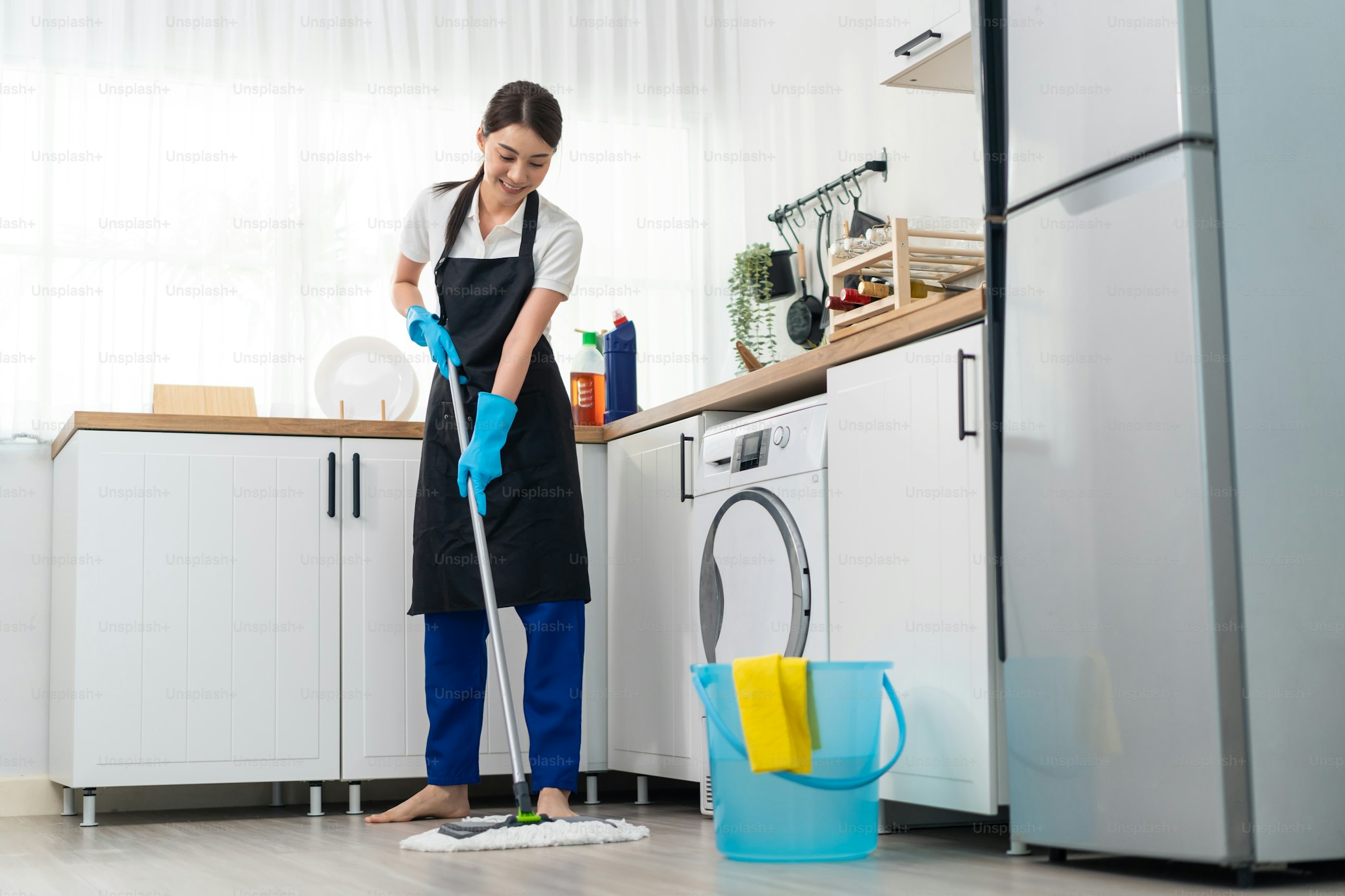 Professional cleaner performing detail cleaning